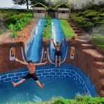 Dig To Build Swimming Pool Water Slide Longest Around Secret Underground House