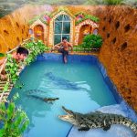 Build The Most Amazing Swimming Pool Crocodile Around The Secret Underground House