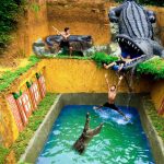 Building Underground Swimming Pool Water Slide Crocodile Around Secret Underground House