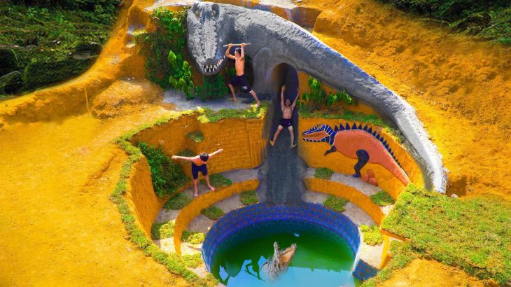 Build Underground Swimming Pool Water Slide Dinosaurs Around Secret Underground House