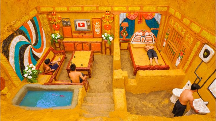 Build Underground House With Large Bed And Modern Underground Red Aquarium