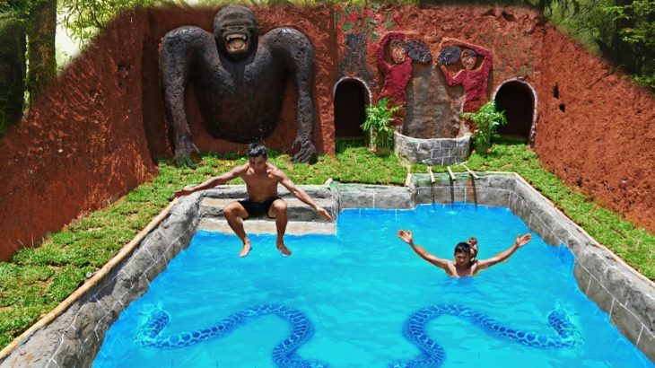Build Orangutan Underground House And Python In Pool   Dig To Build Swimming Pool Water Slide