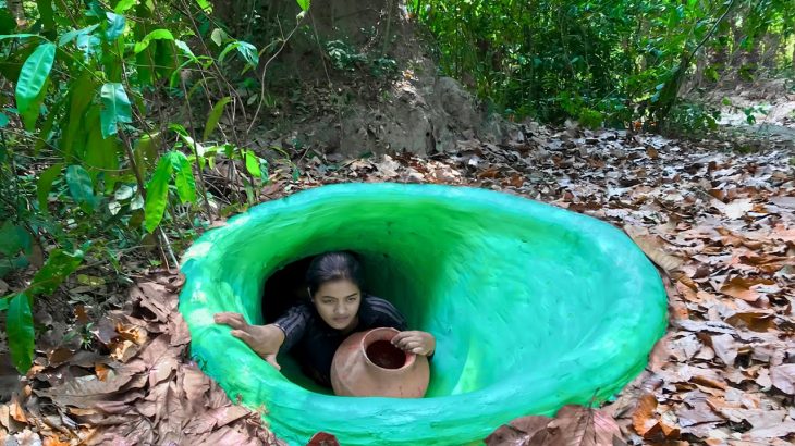 Amazing Girl Building Secret Underground House And Water Slide To Swimming Pool Underground.