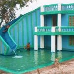 Build Modern Contemporary Mud Villa  And Design Water Slide To Beautiful Underground Swimming Pool