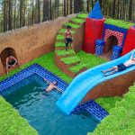 Building Water Slide Park Into Underground Swimming Pool and Underground House