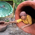 The Girl Use Knife To Build Swimming Pool and Beautiful Mini Underground House