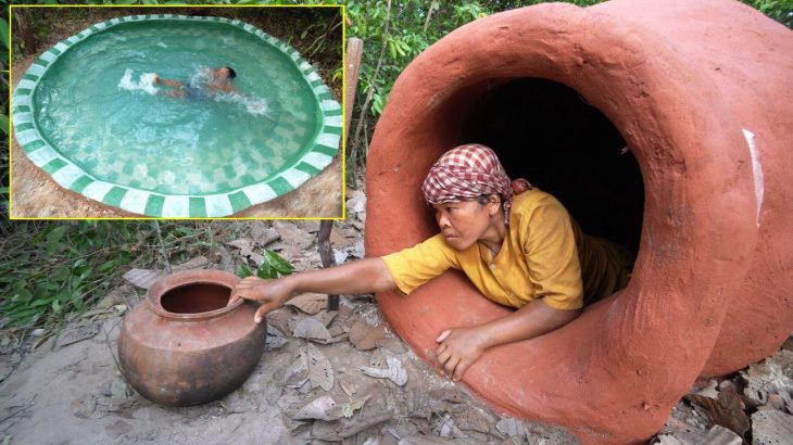 The Girl Use Knife To Build Swimming Pool and Beautiful Mini Underground House