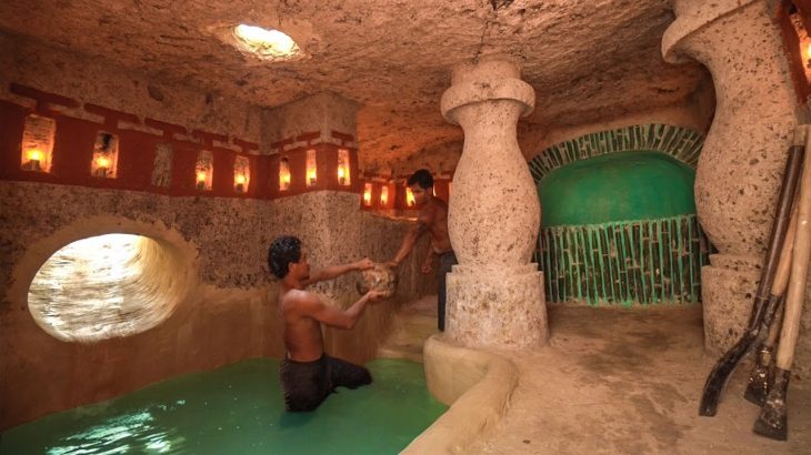 Build Temple Underground House Bath Pools And Water Slide To Swimming Pools