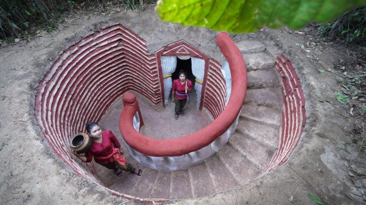Build The Most Beautiful Amazing Underground Temple House with Bathtub by Ancient Skills