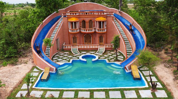 Build The Most up to date Twin  water slide To Gorgeous Underground Swimming Pool