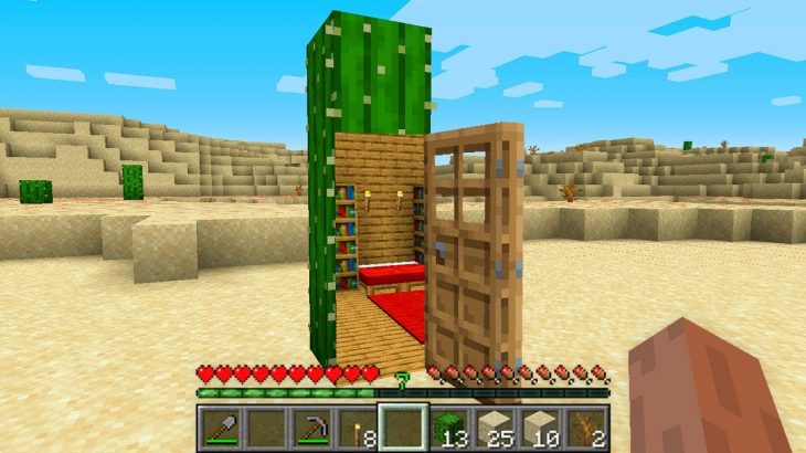HOW TO BUILD HOUSE INSIDE CACTUS!? MINECRAFT DESERT BASE UNDERGROUND SAND BUNKER TRAP SPIKE