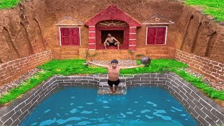 Build Swimming Pools Around Secret Underground House With Primitive Technology