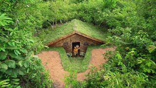 Build The Most Beautiful Bamboo Villa Underground House in Deep Jungle by Ancient Skills