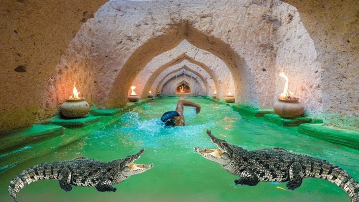 Build Swimming Pool Crocodile Tunnel Water Slide Around Underground House