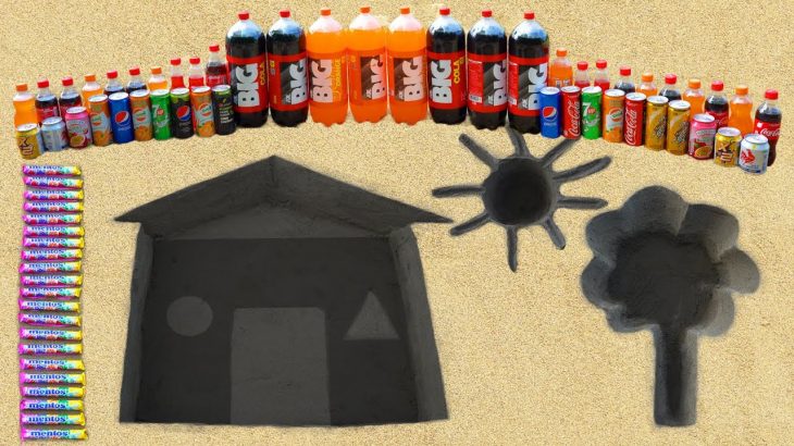 Landscape Paintings House, Tree and Sun Underground Hole | Experiment : Coca Cola, Fanta, Sprite