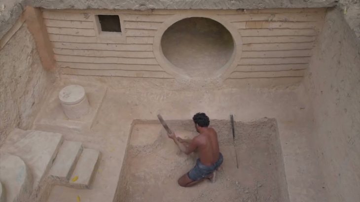 underground temple with swimming pool