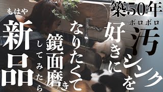 ＃28【素人が鏡面磨きwith猫】600円で汚くてボロボロの築50年キッチンが新品級！