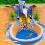 Build Swimming Pool Water Slide Eagle Around The Secret Underground House – Primitive Survival