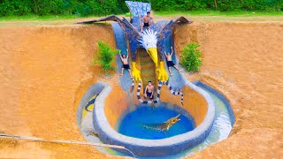 Build Swimming Pool Water Slide Eagle Around The Secret Underground House – Primitive Survival