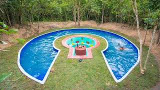 I Build My Dream Swimming Pool Around Underground Sitting Area, Girl Bushcraft Build
