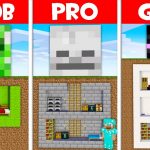 Minecraft NOOB vs PRO vs GOD: SECRET BASE UNDER MONSTER HEAD BLOCK! UNDERGROUND HOUSE! (Animation)