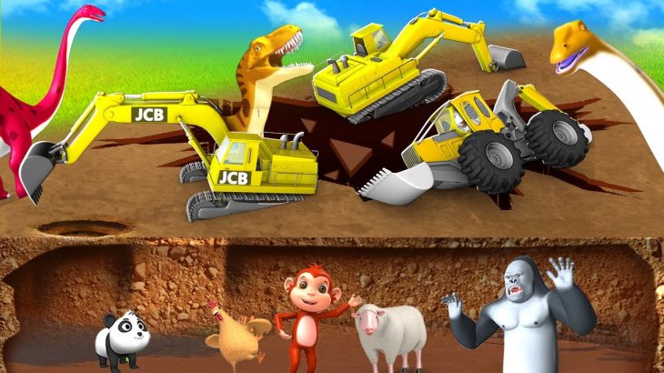 Monkey and Gorilla Build Underground House with JCB Truck – Dinosaur Attack | 3D Funny Animal Videos