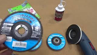 サンダーで バフ掛け②。市販のステンレスステーを磨きます。スピード研磨編。