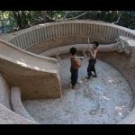 25 days Building the most amazing underground water slide to temple Dragon pool.