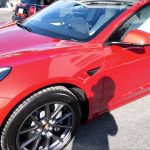 テスラ モデル3 レッドマルチコート磨き&完全無機質のクォーツ(親水性）&断熱フィルム ウインコスプレミアム施工/スピード関西