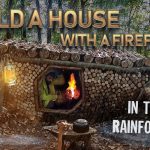 SURVIVAL EARTH LODGE HOUSE – Bushcraft Shelter Camping – Underground Fireplace – Rainy Solo Camp