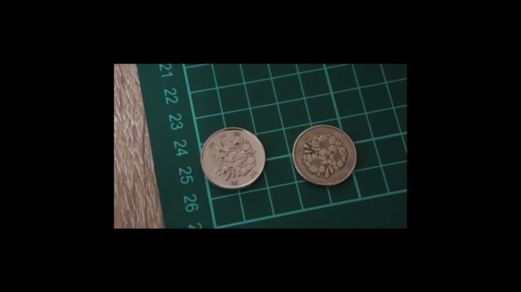 １００円玉磨き　ピカピカに磨きました。桜が綺麗に映えています。