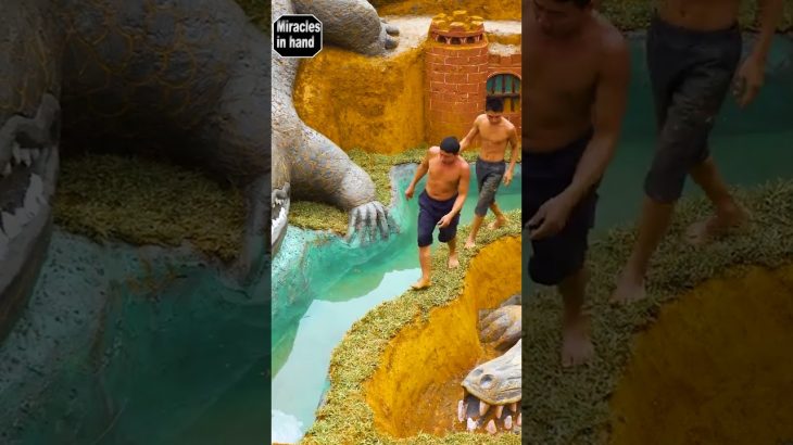 Build swimming pool water slide crocodile ? around secret underground house (part-14)#shorts