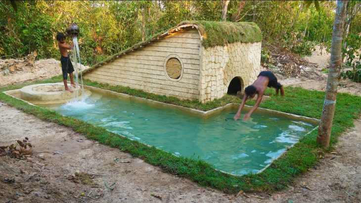 20Days Building Underground House And Swimming Pool with Decoration Living Room