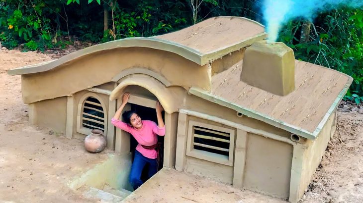Amazing Building Complete Underground House And Warm Survival Shelter With Living Room, Wood Stove