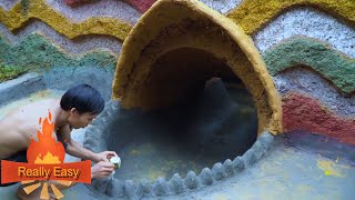 Build Swimming Pool Water Slide Crocodile Around The Secret Underground House – Primitive Survival