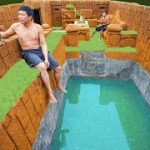 Unbelievable! Build Swimming Pool Water Slide With Cute Monkey Around The Secret Underground House