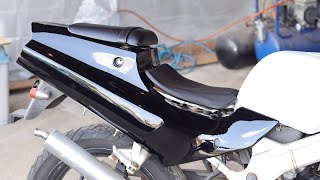 【ウルフ125のレストア⑨】カウルをソリッドブラックで塗装＆磨きました