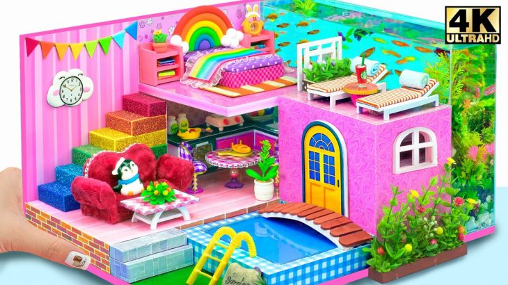 Build 2 Storey Villa with Underground Fish Tank in the Wall from Cardboard | Diy Miniature House #83