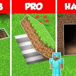 SECRET UNDERGROUND BASE HOUSE BUILD CHALLENGE – NOOB vs PRO vs HACKER / Minecraft Battle Animation