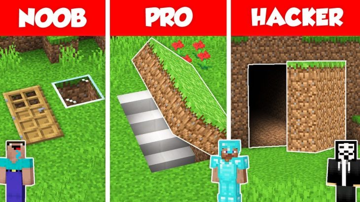 SECRET UNDERGROUND BASE HOUSE BUILD CHALLENGE – NOOB vs PRO vs HACKER / Minecraft Battle Animation