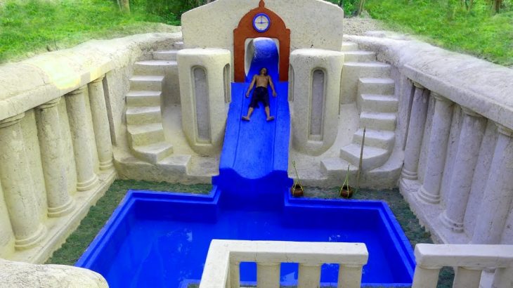 Six Months  Build The Unique Diamond Underground Water Slide Park Into Cool Swimming Pool