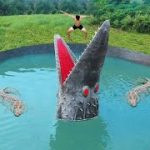 Build Most Tunnel WaterSlide To Crocodile Swimming Pool Underground – V