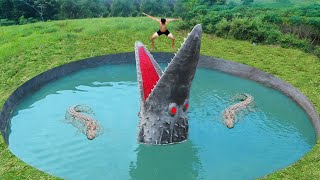 Build Most Tunnel WaterSlide To Crocodile Swimming Pool Underground – V