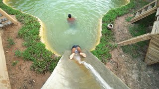 Build Water Slide To Swimming Pool Underground by Hand