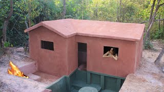 Building Underground House wood structure, Walls​ & roof clay red And Decoration  Living Room