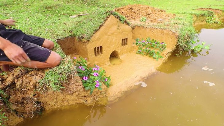 Dig hole Build Underground House Fish trap – The most beautiful underground house made from Clay Mud