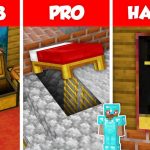 SECRET UNDERGROUND BASE HOUSE BUILD CHALLENGE – NOOB vs PRO vs HACKER / Minecraft Battle Animation