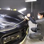 ポルシェ カイエン ターボ ジェットブラックメタリック登録3年磨き&ハイモースコートザ・ネオ（超撥水）施工 スピード関西