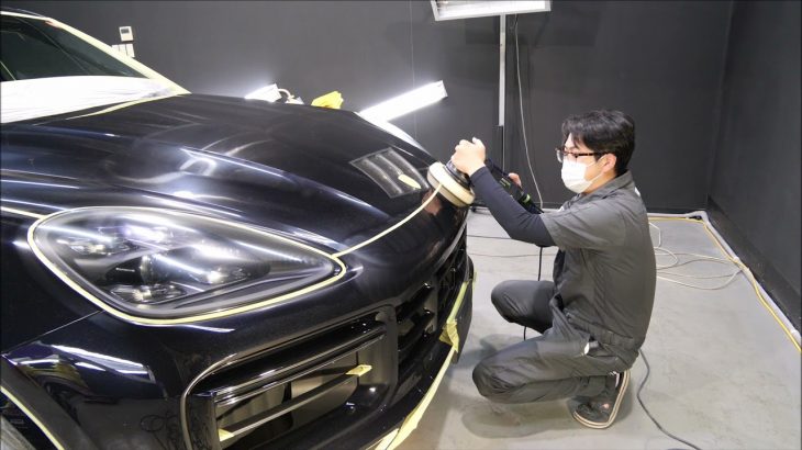 ポルシェ カイエン ターボ ジェットブラックメタリック登録3年磨き&ハイモースコートザ・ネオ（超撥水）施工 スピード関西
