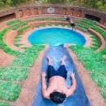 Built Underground Temple Tunnel And Water Slide Pool